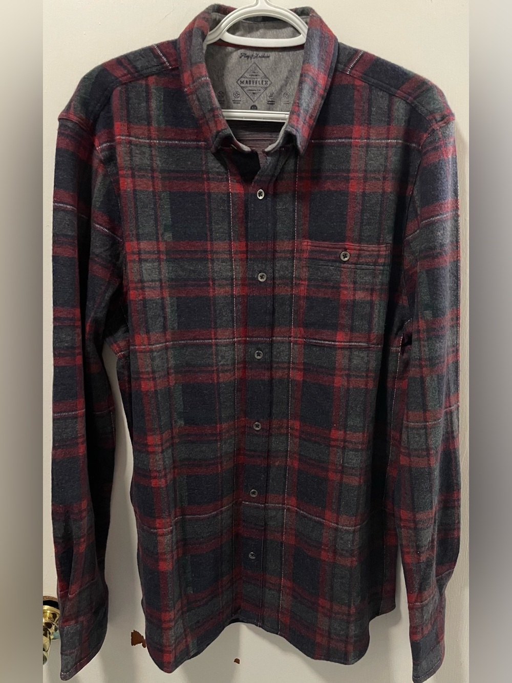 Flag & Anthem Men’s Red Olive Long Sleeve Button Up Plaid Flannel Shirt Medium M